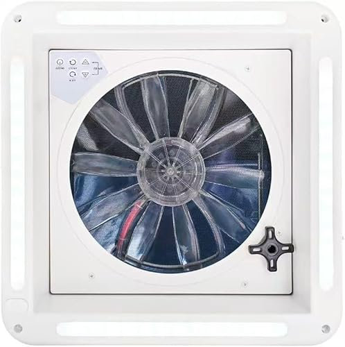 RVLOVENT Ventilateur de toit pour camping-car 12 V 35,6 cm 3 vitesses réversible à levage manuel (fumé avec LT)