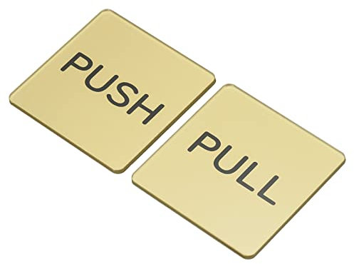 PATIKIL Push Pull Door Sign, 2 Pack Self-Adhesive Square Acrylic Gate Sticker Wall Marker for Office Store Shop, Golden