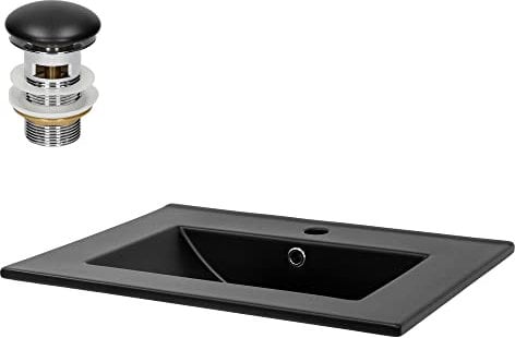 ML-Design Waschbecken aus Keramik in Schwarz matt 61,5x17,5x47 cm Eckig mit Ablaufgarnitur, Einbauwaschbecken mit Hahnloch und Überlauf, Aufsatzwaschbecken Einbauwaschtisch Waschschale Handwaschbecken