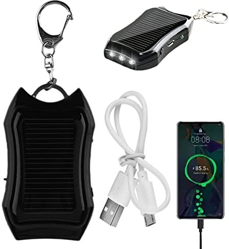 Solar Power Bank Schlüsselanhänger, 1200mAh Große Kapazität Akku Kleines Solarladegerät, Tragbares Solarladegerät Schlüsselanhänger mit LED Taschenlampe, Schlüsselanhänger Mini Powerbank für Handys