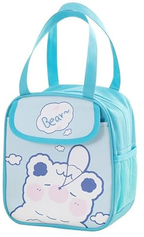 Kawaii - Lonchera con aislamiento estético de dibujos animados para mujer, bolsa de almuerzo Bento para preparación de comidas, impermeable, para viajes (azul)