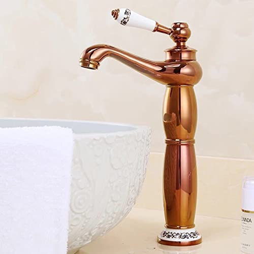 ZYCDP Waschbecken Wasserhahn Retro, Badarmatur Waschtisch Armatur Warmes und Kaltes Wasser, Einhebelmischer Waschbecken Waschbecken Armaturen, Roségold