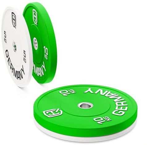 HQ Germany® Hantelscheiben 50mm [Set/Paar 5-25kg] - Premium Vollgummi Bumper Plates 30kg - Hantelscheiben Set 50mm, Gewichtsscheiben, Gewichte, Weight Plates nach IWF Standard