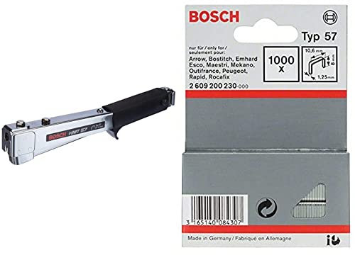 Bosch Professional Zubehör 0603038003 Hammertacker HMT 57 & Bosch Professional 2609200230 1000 Tackerklammern 8/10,6 mm Typ57