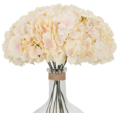 Waipfaru 10 Stück Hortensien künstliche Blumen, künstliche Hortensien Blumen mit Stielen, volle Köpfe, Seide, Champagner, künstliche Hortensien, Dekoration, Tafelaufsätze
