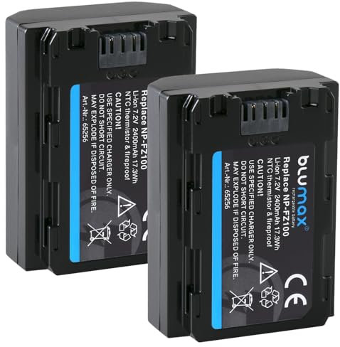 2X Blumax Akku kompatibel mit Sony NP-FZ100 |- 2400mAh NTC-Sensor & V1-Gehäuse -| für Alpha 9 III A9 III A9 / A7C A7 III - IV // A1 6700 FX30 ZV-E1