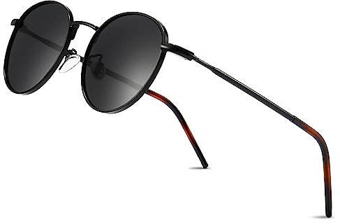 SUNGAIT Round Vintage Polarized Sunglasses Classic Retro Metal Frame Sunglasses Circular for Women Men(Black Frame/Polarized Gray Lens) SGT059-HH-UK