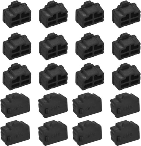 MACHSWON 20Pcs Silicone RJ45 Anti-Dust Covers for Female Ports on Computers, Routers, Switches, TVs - Black