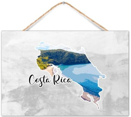 Costa Rica Holzschild zum Aufhängen, dekorativ, abgenutzt, zeitgenössisch, europäisch, berühmte Architekturschilder, motivierendes Holzschild für Zuhause, Tisch, Kabine, 30,5 x 20,3 cm