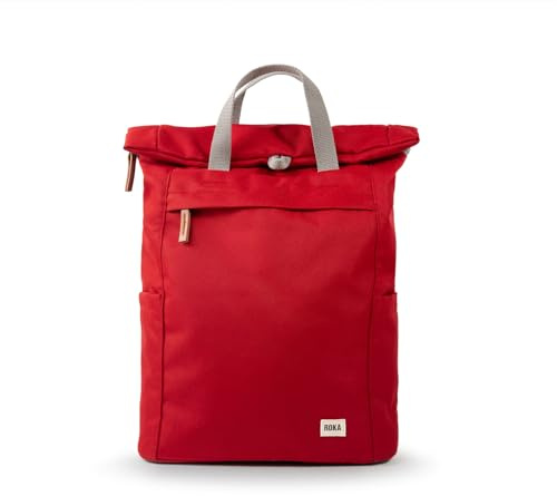 ROKA London Finchley A Large Recycled Canvas (Mars Red) | Large roll top rucksack with spacious storage, padded laptop sleeve, side bottle pockets, secret pocket and adjustable straps