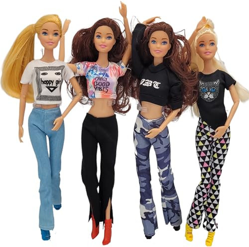 Nimeto 8 x Kleidung Set kompatibel für Barbie Puppen Mode Bekleidung Anziehsachen Puppensachen Hose Leggins Tops Kleider Schlaghose