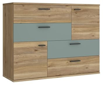 Forte Möbel Skive Kommode, Holzwerkstoff, Mauvella Eiche Dekor mit Salbei, 124,9 x 95,9 x 41,3cm