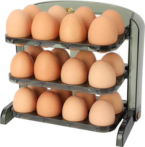 KLUFO Huevera para 24 Huevos - Recipiente de plástico Apto para frigorífico/congelador - Dispensador/Organizador de Huevos de Cocina de 3 Pisos para Ahorrar Espacio