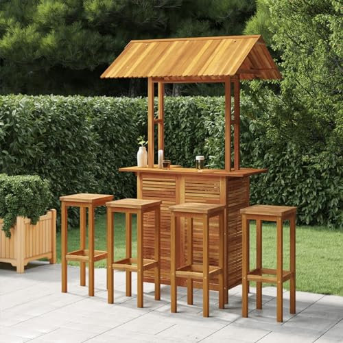 Rantry 5-TLG. Gartenbar-Set Bartisch Barstuhl Theke Bar Tresen Stehtisch Barhocker Gartentisch Gartentheke Gartenmöbel Set Essgruppe Sitzgruppe Gartenset Massivholz Akazie
