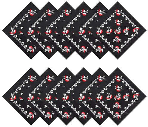 12 Stücke Piraten Kopftuch Bandana Taschentuch Pirat Bandana für Pirat Thema Party Halloween und Kinder Party Gefallen (Rot)