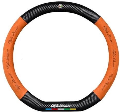 YZWDSFP Leder Auto Lenkradbezug für Alfa Romeo Giulia, Atmungsaktive Anti Rutsch Lenkradschoner, Weich Lenkradhüllen Zubehör Auto Innenraum,Orange