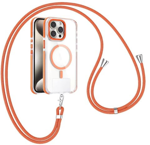 GoodcAcy Funda Magnética para Samsung Galaxy S21 Ultra con Cuerda, Compatible con MagSafe, Cordón Colgante Movil, Cordón para Teléfono Ajustable, Correa Llevar el Móvil Colgado del Cuello- Naranja