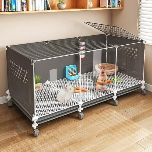 CYQQRDZSW Jaula Cerrada para Conejos, Jaula para Conejos Interior con Bandeja Extraíble Extra Grande, Rueda Universal de 360 ​​​​° Panorámica Transparente para Conejo, Hurón, Chinchilla