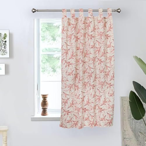 Viste tu hogar Cortina Cocina de Hojas Rosa, Estilo Español con Tirantes, Tela Opaca Máxima Privacidad, Ideal para Ventanas de Cocina, 70% Algodón 30% Poliester, 90x145cm