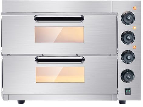 Llchaensc Forno per Pizza, Doppia Camera, Elettrico 3000W, Forno A Pietra in Acciaio Inox,Calore Superiore E Inferiore Regolabile Indipendentemente Fino A 350°C