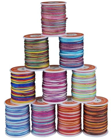 Luabue Nylonfaden Nylonschnur 0.8 mm X 10 m Nylonschnur Nylon Beading String Knotenschnur Nylonband Polyesterfaden Bunte Schnur Perlenschnur für Schmuckherstellung DIY Handwerk (10PCS Farbenfroh)