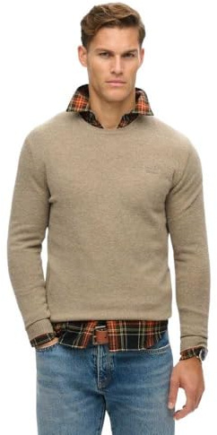 Superdry Essential Slim Fit Crew Jumper Sweater for Men, Light Brown Marl, XL