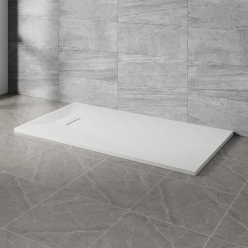 NRG 1500x800mm SMC Rectangle Shower Tray White with Fast Flow Waste for Bathroom Enclosures