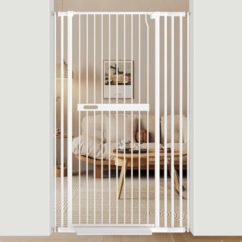 Xifamniy 61.02 Extra Tall Cat & Dog Gate, White, Metal, Pressure Mount, Auto Close, Baby & Toddler