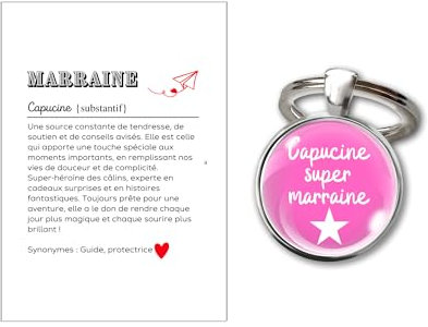Porte-clés cabochon -Carte définition Marraine - Cadeau personnalisé personnalisable prénom texte Idée Cadeau Anniversaire ou Noël, Accessoire Femme marraine filleuil(e) (MARRAINE)
