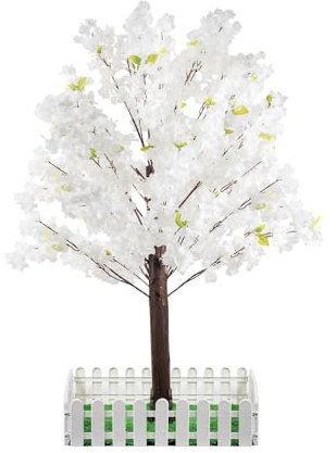 Artificial Cherry Trees Indoor Decor: Handmade Natural Fake Cherry Blossom Pink Tree Outdoor for Party Wedding Christmas (White, 4 FT)