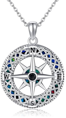 CUPENDA Compass Necklace 925 Sterling Silver Celtic Knot Compass Pendant Necklace Travel Graduation Jewelry Gifts for Women