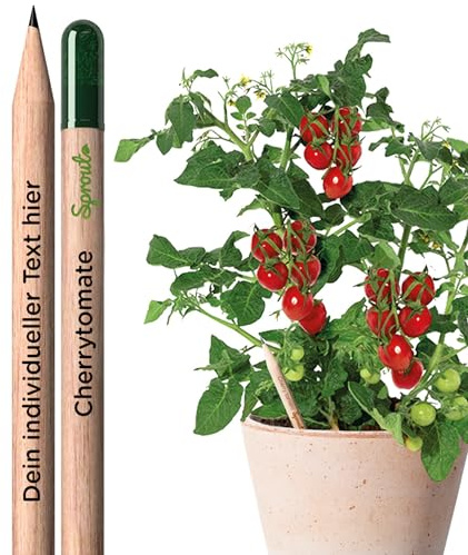 SproutWorld Personalisierte Pflanzbare Bleistifte mit Cherrytomate mit Logo | Farbig bedruckbar mit Logo, Text oder Symbol, für Unternehmen, Events und Hochzeiten, nachhaltiges Geschenk zum Schreiben