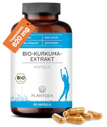 PlantDEA Bio Kurkuma Extrakt I 90 Bio Kurkuma Extrakt Kapseln hochdosiert I laborgeprüft I veganes Pulver mit Piperin I PlantDEA
