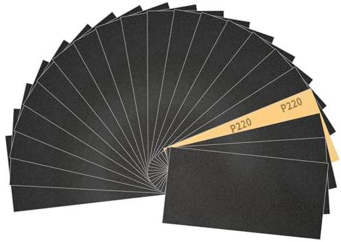 Sruhrak 9x3.6 inches Waterproof Sandpaper, 30 Pieces Sanding Paper 220 Grits Set Wet and Dry Use Sandpaper for Woodworking, Metal Rust Removal, Surface Preparation
