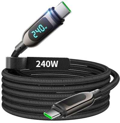 VisionSync 240W USB C auf USB C Kabel, [3m] Typ C Schnellladekabel mit Display, Nylon Geflochten Ladekabel USB C Ladegerät für iPhone 16/15 Pro Max, Samsung S25/24,iPad Pro Air, Schwarz