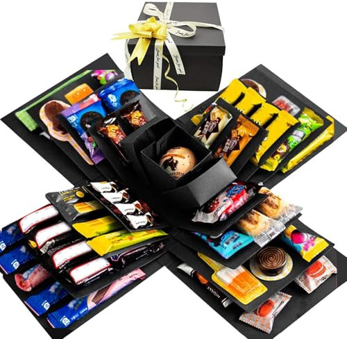 BCENG 5-lagige Kreative Geschenkbox Explosionsbox DIY Handgemachte Geschenkbox Überraschung Box Mit Klebeband Und Band Explosion Box für Valentinstagsgeschenke Geburtstag Hochzeitstag Schwarz