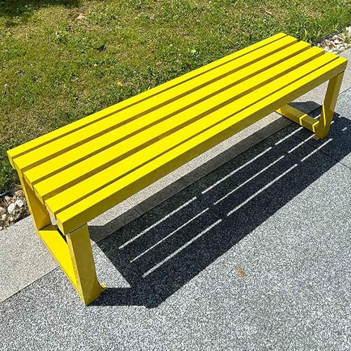 Wetterfeste Metall-Gartenbank, 129 cm, Outdoor-Parkbank für Rasen, Terrasse, Hof und Schule, 200 kg Kapazität, langlebige gelbe Bank für alle Wetterbedingungen