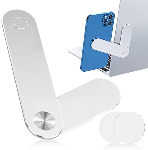 unillea Handyhalterung Laptop, Magnetischer Handy Ständer 3D faltbar verstellbar kompatibel iPhone Android mit Metallring, Für Monitor Schreibtisch Laufband, Stabil tragbar Dual-Screen