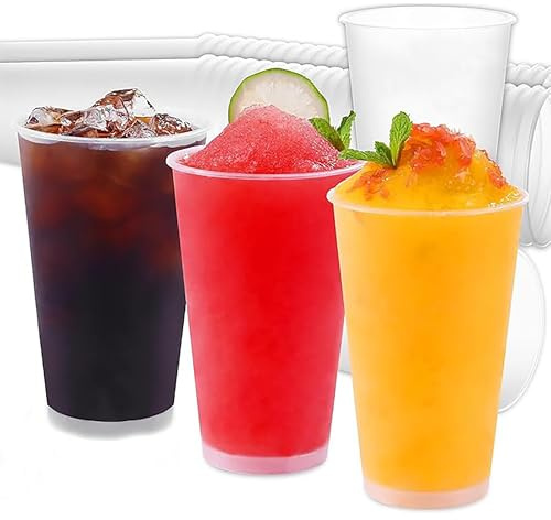 DSUID 50-Pack 500ml Disposable Plastic Cups with, BPA-Free PP Cold Drink Cups for Party, Cocktails, Smoothies, Iced Coffee, Dishwasher Safe, -20℃ to 100℃​