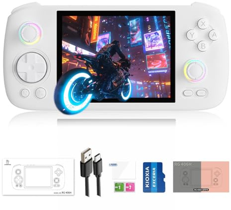 Eipol RG406H Retro Handheld Game Console, 4 pollici Touch Screen Supporto 1080 DP Output, Android 13 Sistema Unisoc T820 Processore, 256G TF Card 5000mAh Batteria Nero (Bianco)