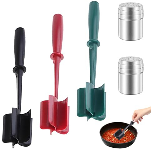 Meat Masher, 3 Pcs Mince Meat Masher with 2 PCS Spice Canister | Versatile Handheld Meat Chopper, Nylon Utensil Cookware for Hamburger Meat Beef