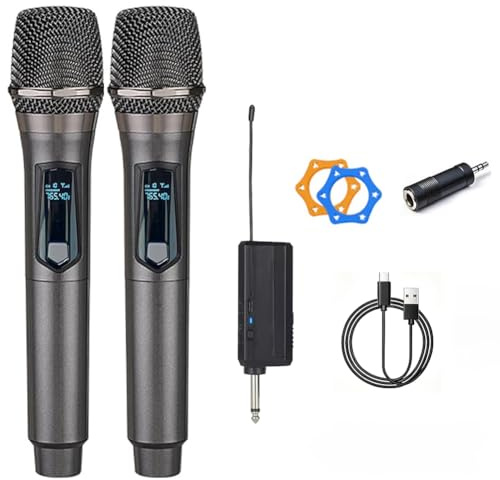 HUACAM Wireless Karaoke Microphone, 8-Hour Battery Handheld Mic with Recharging Receiver & 3.5mm Adapter, Gray - for Singing, Parties, Home Music Entertainment