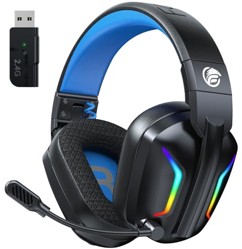 Fachixy FC-300 Gaming Headset mit Mikrofon, 2,4G Wireless Headset für PS5, PS4, PC, Switch, Mac, Surround Sound Faltbarer Bluetooth Gaming Kopfhörer kabellos mit LED Licht, Über 50H+ Akkulaufzeit
