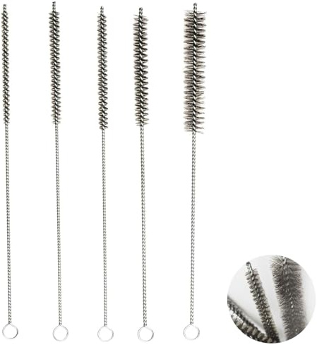 5 Stück Edelstahl Drahtbürste Set,Rundbürste für Rohrreinigung,Bohrloch & Zylinder,Stahldraht Rohrreinigungsbürste & Schlauch,Chimney Reinigungsbürste(6/8/10/12/15 mm)