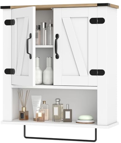 RELAX4LIFE Armadietto da Bagno con Ripiano Regolabile e Porta Asciugamani, Mobiletto da Parete, Organizer per Sopra il WC con 2 Ante per Soggiorno, Ingresso, Cucina, Bianco