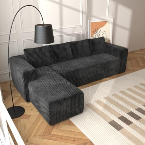 Generisch Cloud Sectional Couch, L-Shaped Modern Modular Sofa for Living Room, Sectional Couch with Deep Seat, Corduroy Fabric, No Assembly Required (Black)