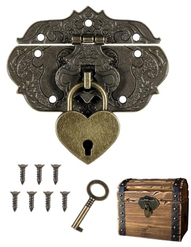 HZAOPZE 1 Pcs Vintage Antik-Verschlüsse, Bronze Eisen Design, Möbel-Verschlüsse, Beschläge für Vorhänge-Schloss Schlösser an Truhen Kisten Schieber, Inklusive Schrauben und Schlüssel