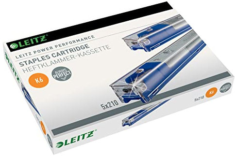 Leitz Power Performance Heavy-Duty Heftklammerkassetten K6, Verzinkt, Box mit 5 Kassetten, 5 x 210 Heftklammern, 55910000