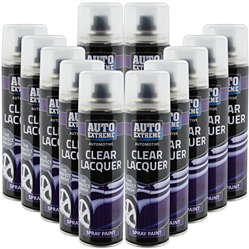 All Purpose Automotive Spray Paint 250ml Can Clear Lacquer Finish Aerosol Metal Interior Exterior Fast Dry Excellent Coverage Adhesion - Clear Lacquer - 12 Pack