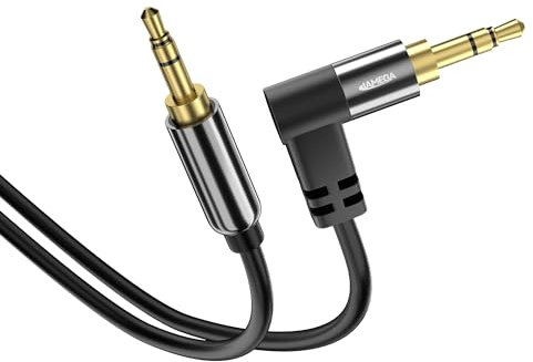 JAMEGA 0,5m Klinkenkabel AUX Kabel 3,5mm Stereo Audio Kabel 90° gewinkelt Klinkenstecker kompatibel mit PC Laptop Handy Smartphone Tablet KFZ HiFi-Receiver - Schwarz